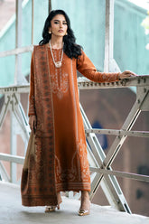 IZEL - 3PC DHANAK EMBROIDERED SHIRT WITH DHANAK EMBROIDERED SHAWL AND TROUSER - HZU2427